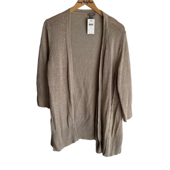 J. Jill Sweaters - NWT J. JILL Flax Ladies 3/4 Length Sleeve Career Casual Linen Open Cardigan, L
